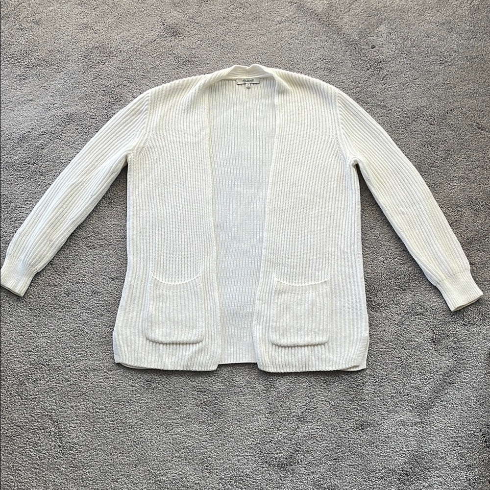 Madewell White Cardigan Sweater with Ribbed Cuffs